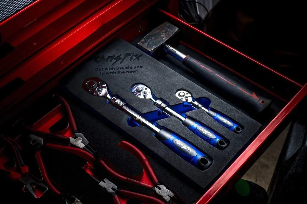 Chrisfix 3 Piece Extendable Ratchet Set 1/2" 3/8" 1/4" Drive - 72 Tooth